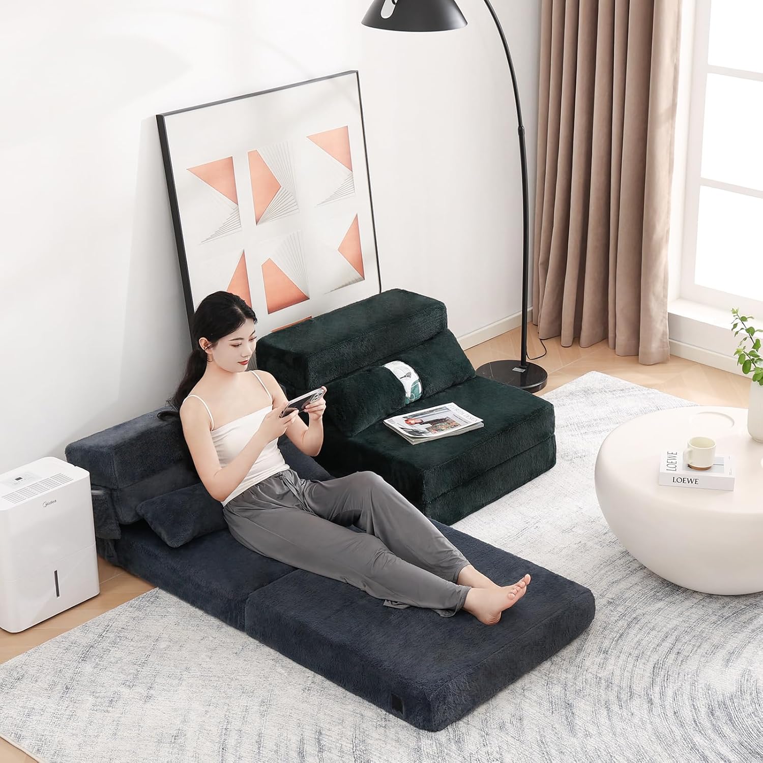 Tiita - Sillón de futón, tamaño individual, sofá cama plegable con almohada, colchón de piso y futón para sala de estar, recámara, uso de invitados, departamento