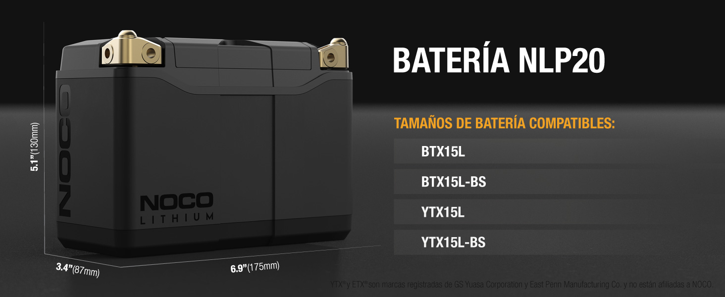 Lithium NLP20, Grupo 20, 600A Litio Powersports Batería, 12V 7Ah Batería de Moto con BMS Dinámico