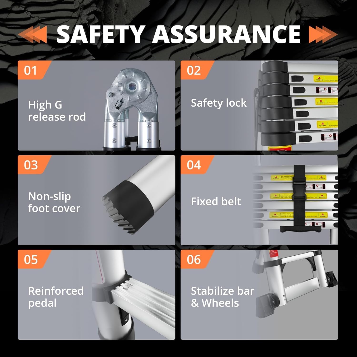 EvaStar - Escalera telescópica con marco A, escaleras telescópicas de aluminio ligeras con estabilizadores triangulares, barra estabilizadora y ruedas, escalera de extensión de capacidad de 350 libras