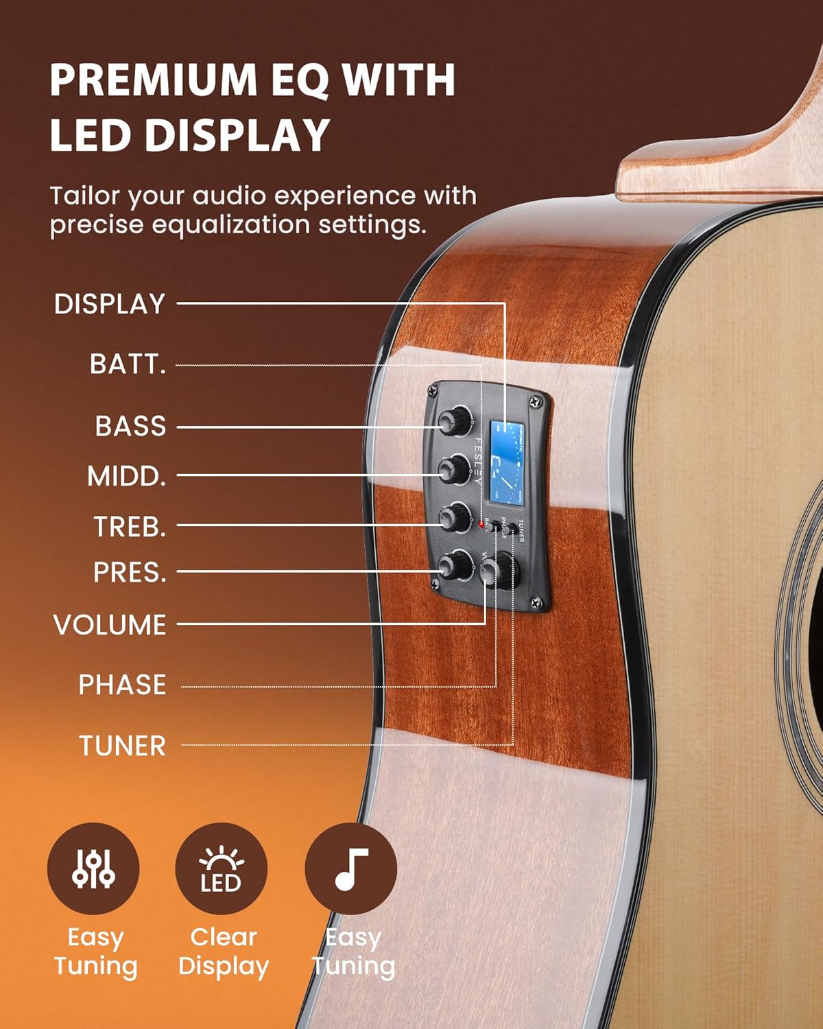 Fesley Guitarra de 12 cuerdas, guitarras eléctricas acústicas de tamaño completo para adultos, guitarra de abeto superior acústica, paquete de guitarra recortada con bolsa de concierto, púas, cuerdas, correa, natural