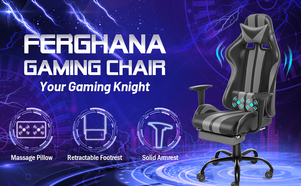 Silla de videojuegos para PC, silla de videojuegos, silla de ordenador, silla deportiva con reposapiés lumbar 