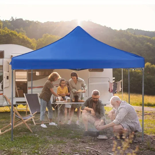 Carpa con dosel, refugio portátil emergente para exteriores de 10 x 10 pies, fácil cierre central de 1 empuje, protección UV y bolsa de transporte.