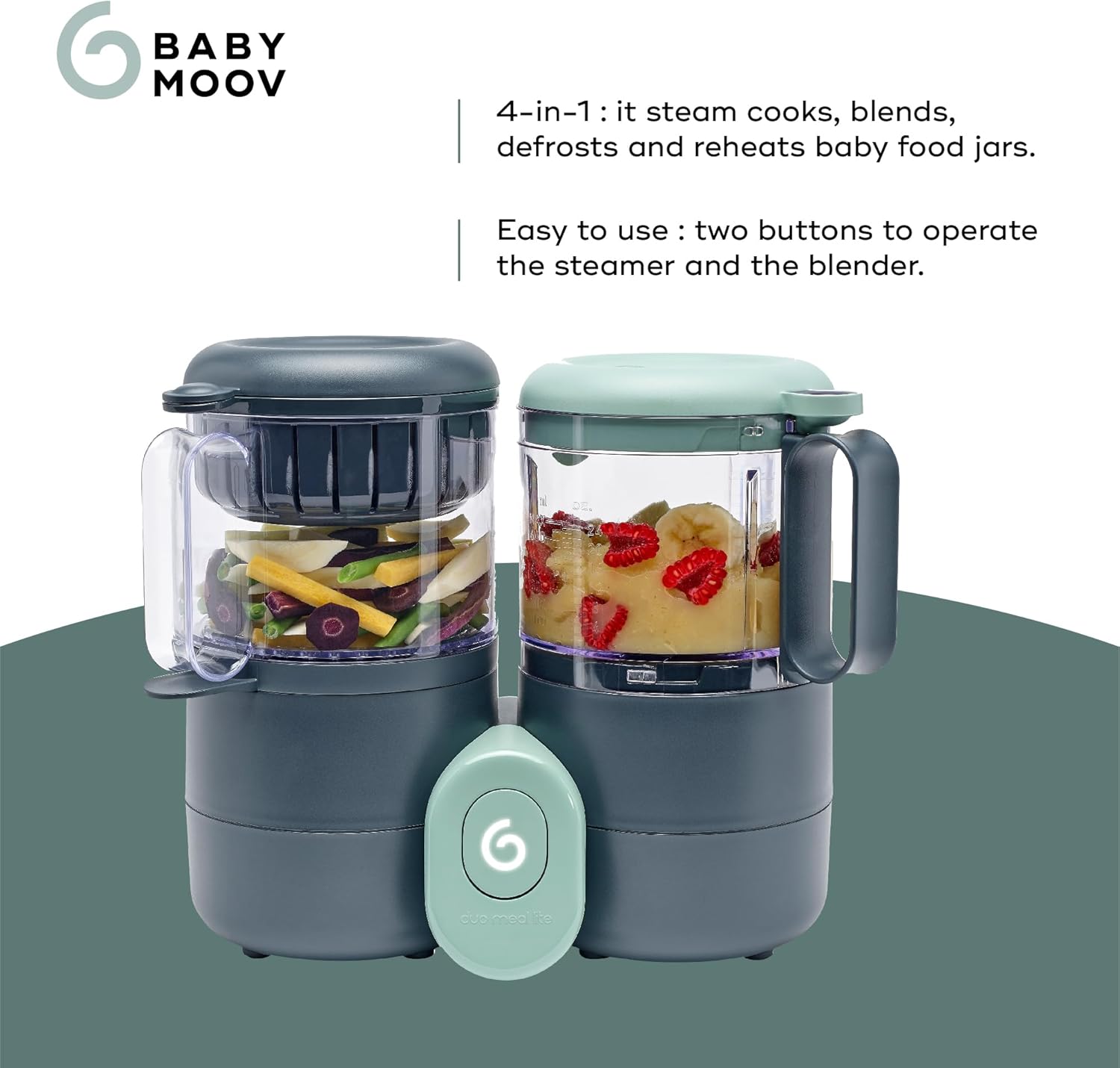 Babymoov Duo Meal 6 en 1: Procesador de Alimentos para Bebés con Vaporizador y Licuadora de Velocidades Múltiples, Calienta y Descongela (Aprobado por Nutricionistas), Gris