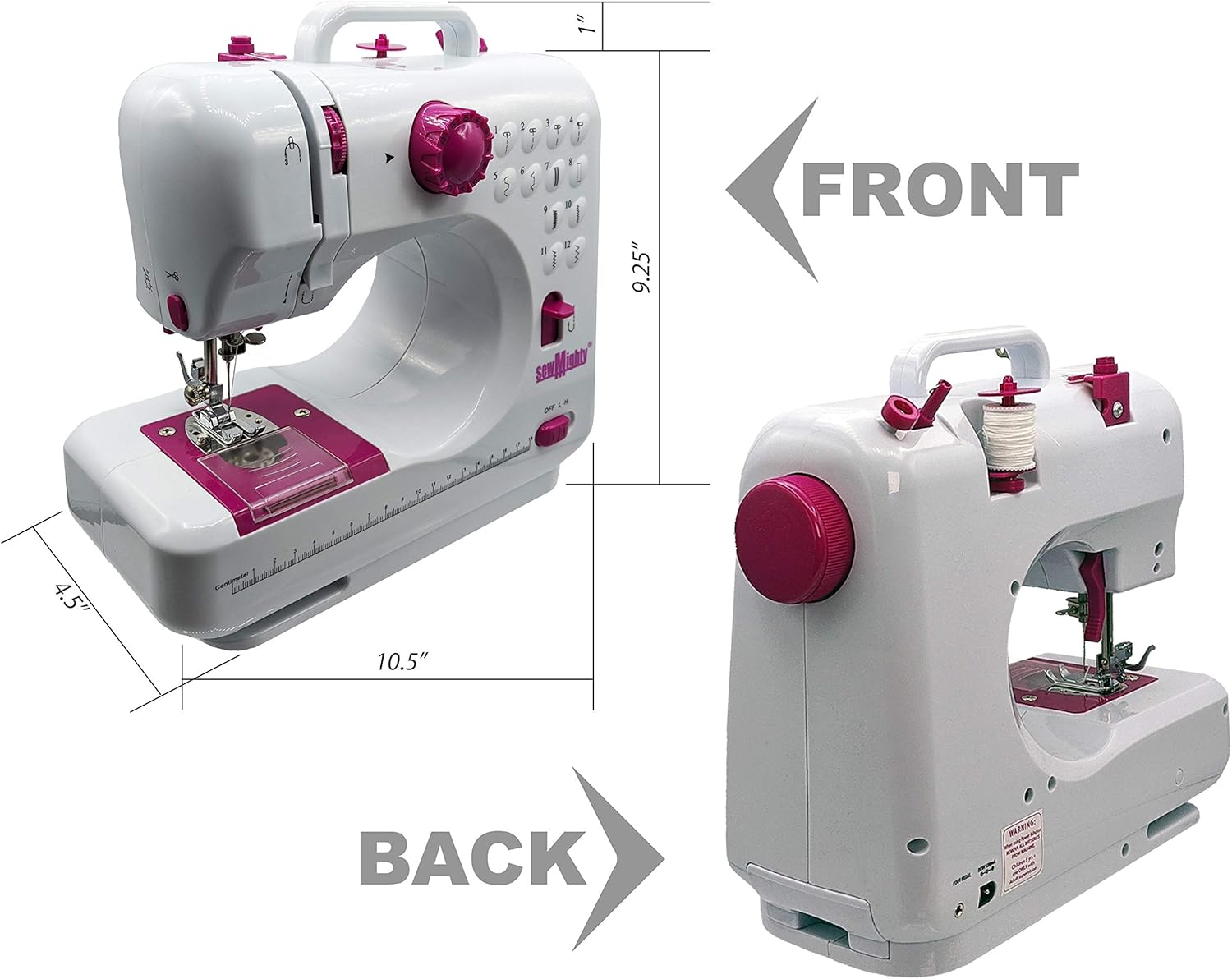 Sew Mighty Mini máquina de coser portátil y kit de costura – 12 patrones de costura preprogramados – Funciona con pilas y CA, doble velocidad, cose hacia adelante y hacia atrás, alimentación de CA y CC – Incluye pedal de pie