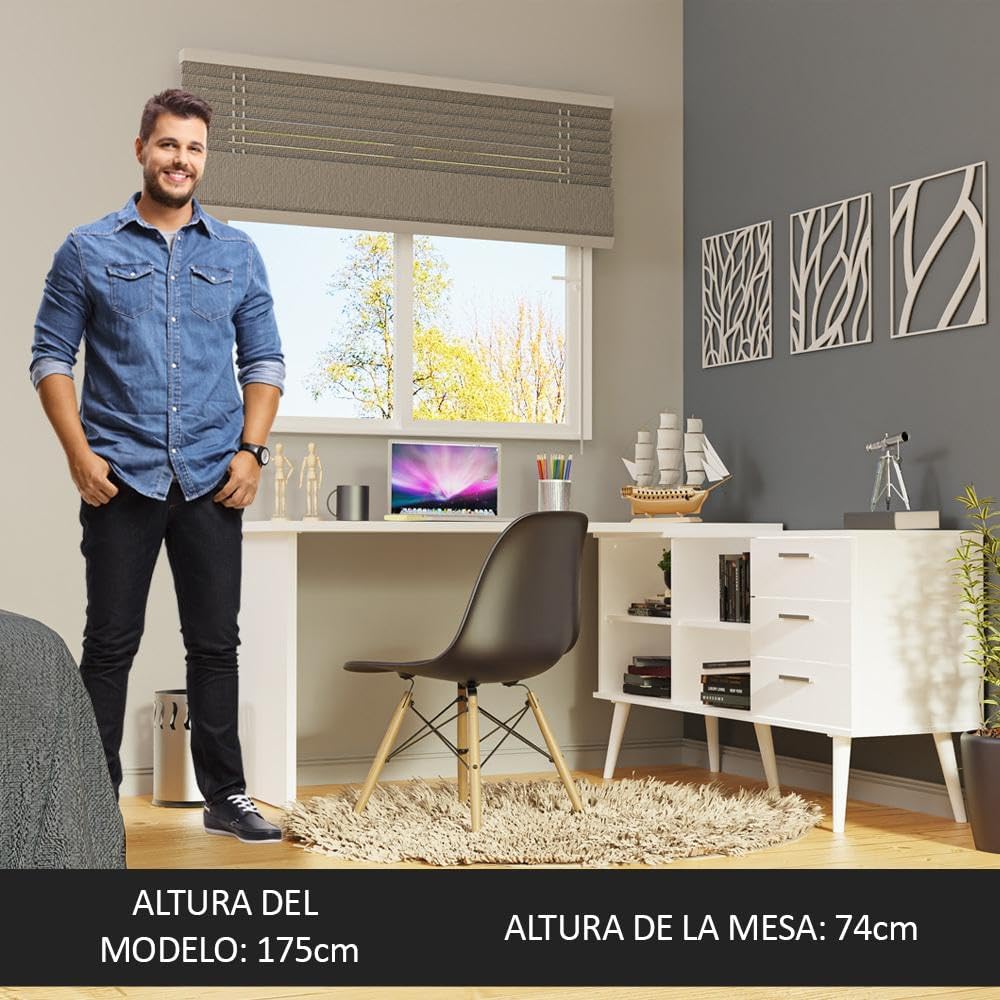 Madesa Escritorio Mesa de Oficina de Esquina con 3 Cajones Lisboa - Blanco