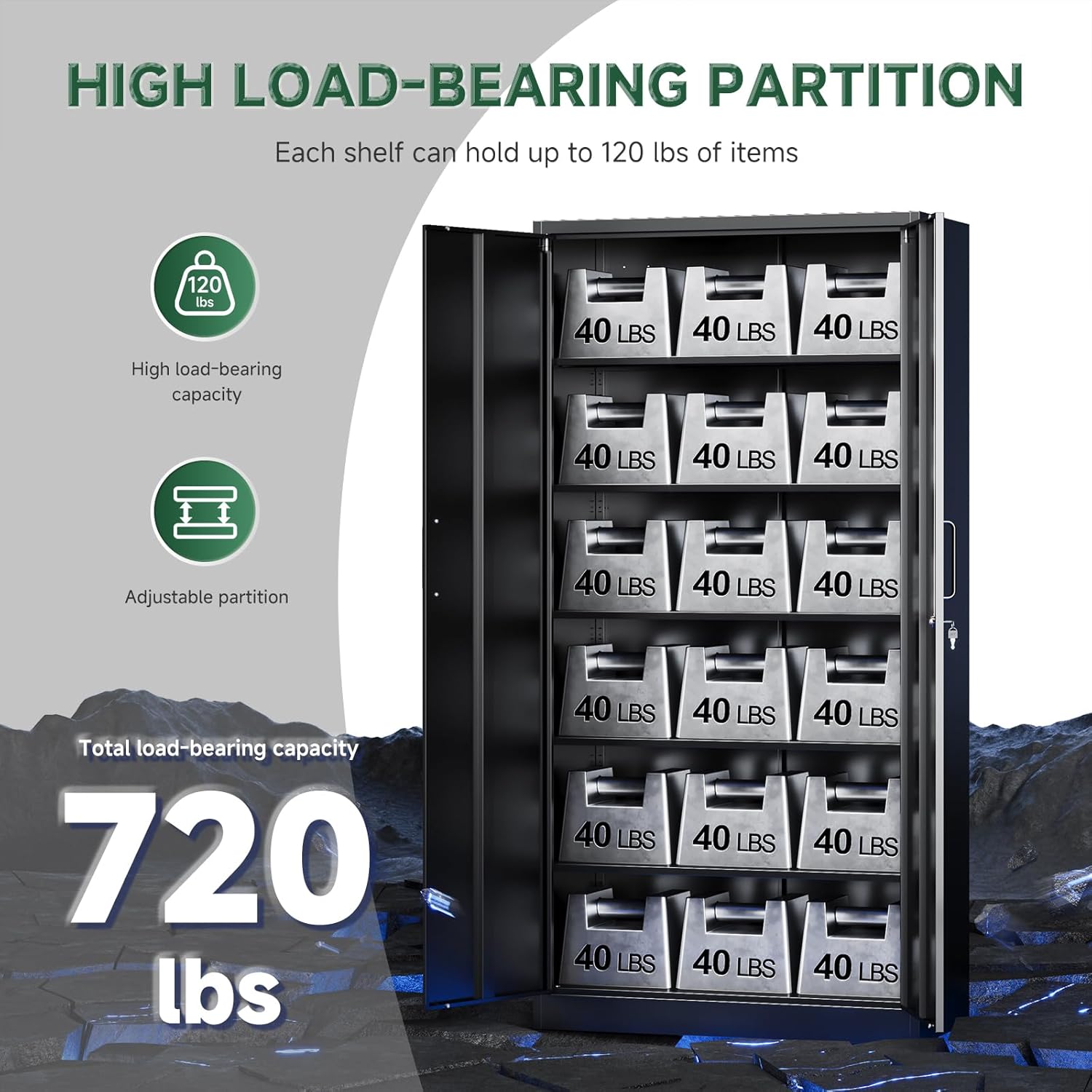 Letaya - Armarios de almacenamiento de metal con puerta de cerradura, armarios de acero, 5 estantes ajustables para el hogar, oficina, almacén (blanco)