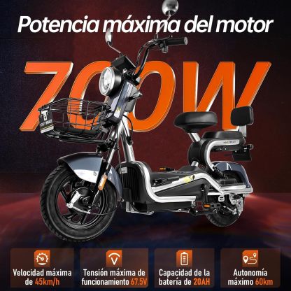 HONEYWHALE KC-Cool Bicicleta Electrica para Adultos, Bicimoto Eléctrica con Alarma, Máxima del Motor 700W, Velocidad Máxima 45KM/H, Autonomía 55-60KM, Baterías de Gran Capacidad 20AH