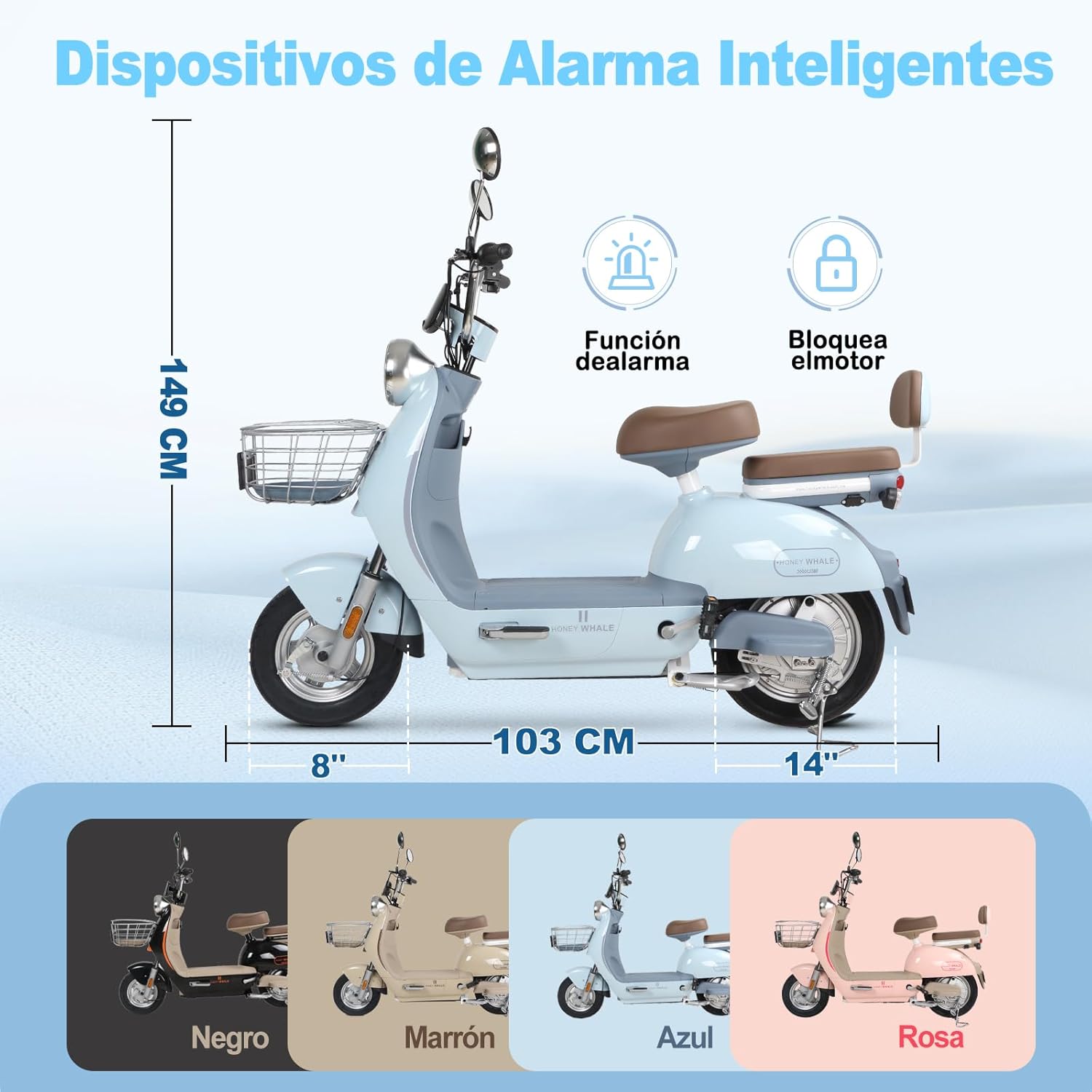 HONEYWHALE UNA Bicicleta Electrica para Adultos, Moto Electrica con Alarma, Potencia Motor MAX 800W, Velocidad MAX 45KM/H, Autonomía 60KM, Bateria 20AH de Gran Capacidad