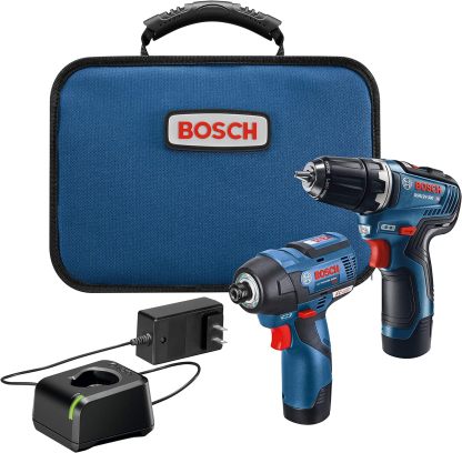 Bosch CLPK22-120 Kit combinado de 2 herramientas de 12 V máx. con Taladro/Atornillador de 3/8", Atornillador de impacto y (2) baterías de 2.0 Ah