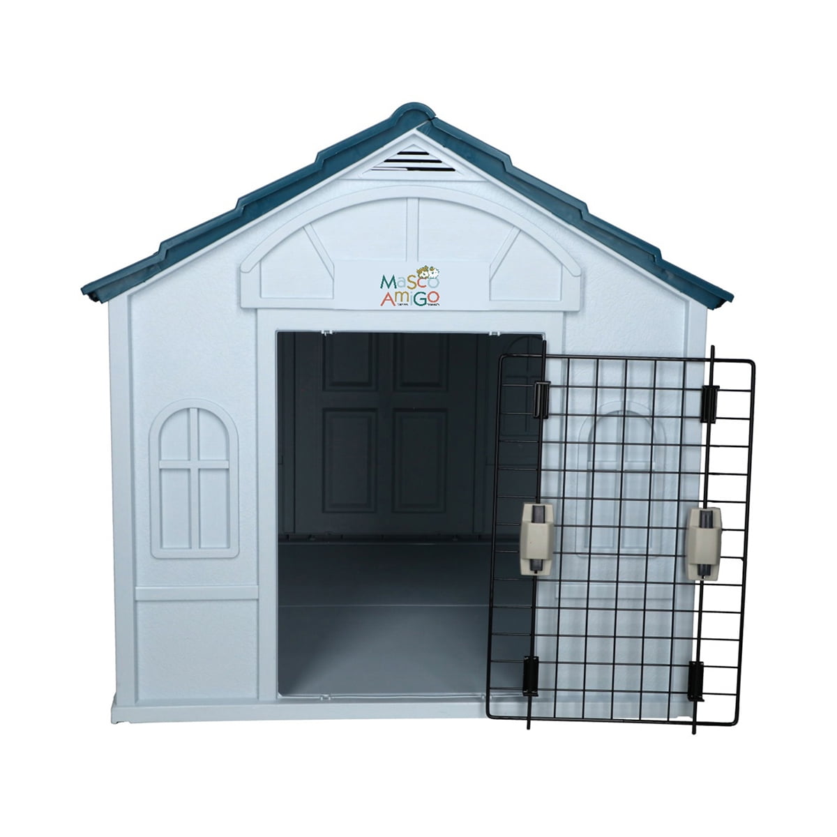 Casa para Perro Grande MascoAmigo con Puerta Metálica-Térmica- de plástico 98x82x84 cm Azul