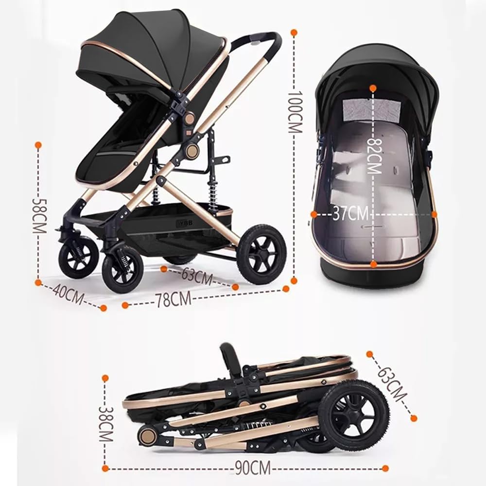 FINYQBET Carrito De Bebé Plegable Universal Para Cuatro Estaciones Sillas De Paseo para Bebés De Alta Vista para Bebés Recién Nacidos, Implementación Bidireccional Multifuncional Y Segura Caqui
