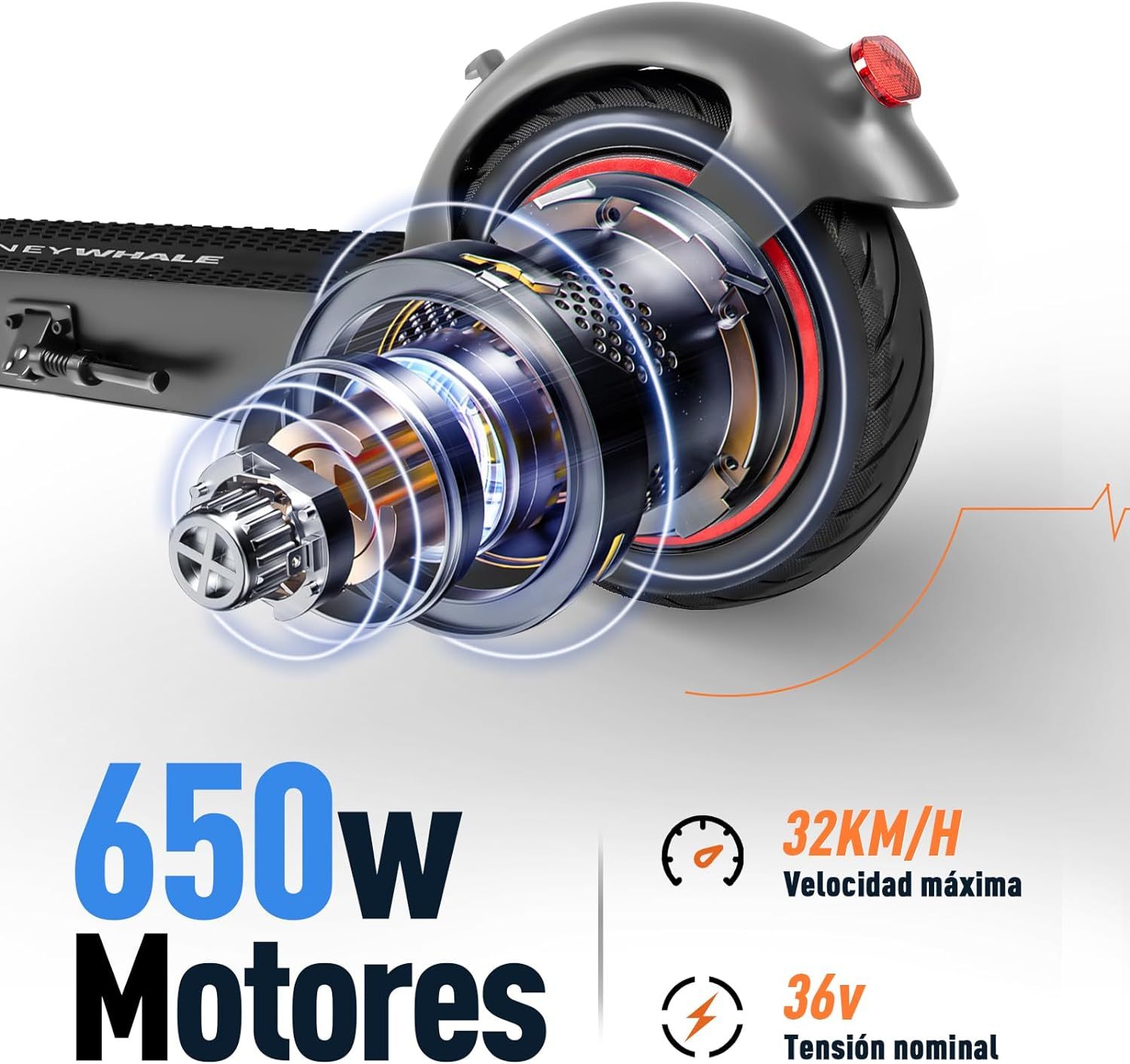 HONEYWHALE E9 MAXS Scooter Eléctrico Plegable para Adultos, Patin electrico con Motor de hasta 650W, Velocidad Máxima de 32KM/H, Autonomía Máxima 40KM, Batería (36V, 15AH)