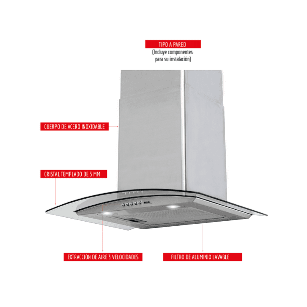 Combo Parrilla a Gas 4 Quemadores Acero Inox, Campana Cristal 60 cm y Horno a Gas LP para Empotrar 60 cm Acero Inox. Disa Home PAEM4/CAMPC60C/HGEMP24AI