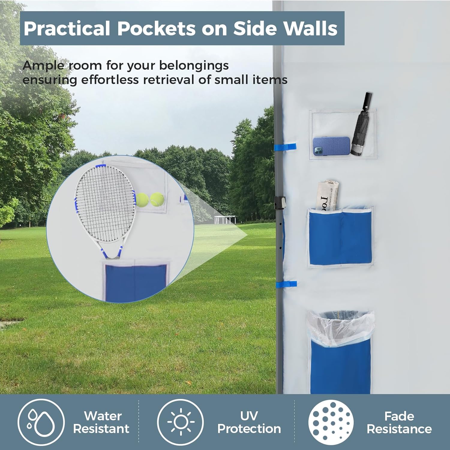 Green Party - Tienda de campaña desplegable de 10 x 10 pulgadas con 1 pared lateral y 6 bolsillos, un toldo instantáneo Ootdoor con techo ventilado y bolsa de transporte con ruedas para patio,