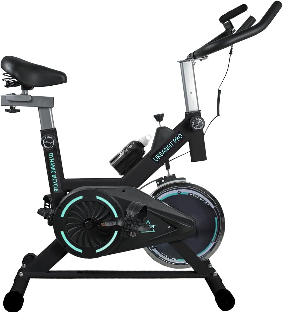 UrbanFit Pro - Bicicleta para Spinning, Estática - Disco de 7 kg - Monitor Electrónico, 6 Funciones - Bici Fija, Ajustable - Cardio en Casa - Varios Colores