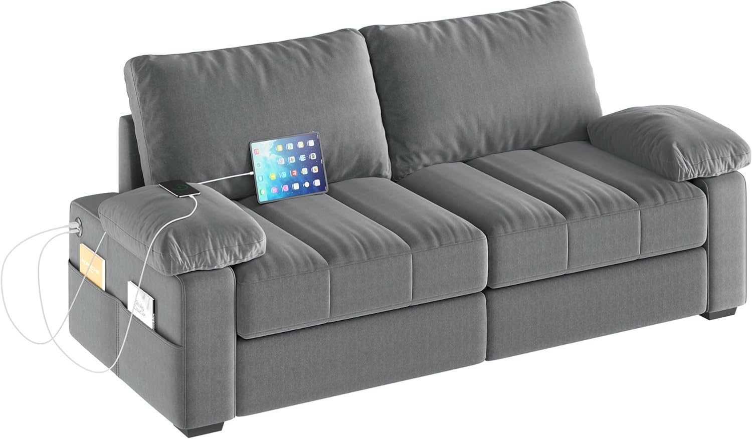 Yaheetech - Sofá de terciopelo de 79 pulgadas con bolsillos de almacenamiento y puertos USB, almohada y funda extraíbles, sofá moderno y cómodo sofá de dos plazas para sala de estar, departamento