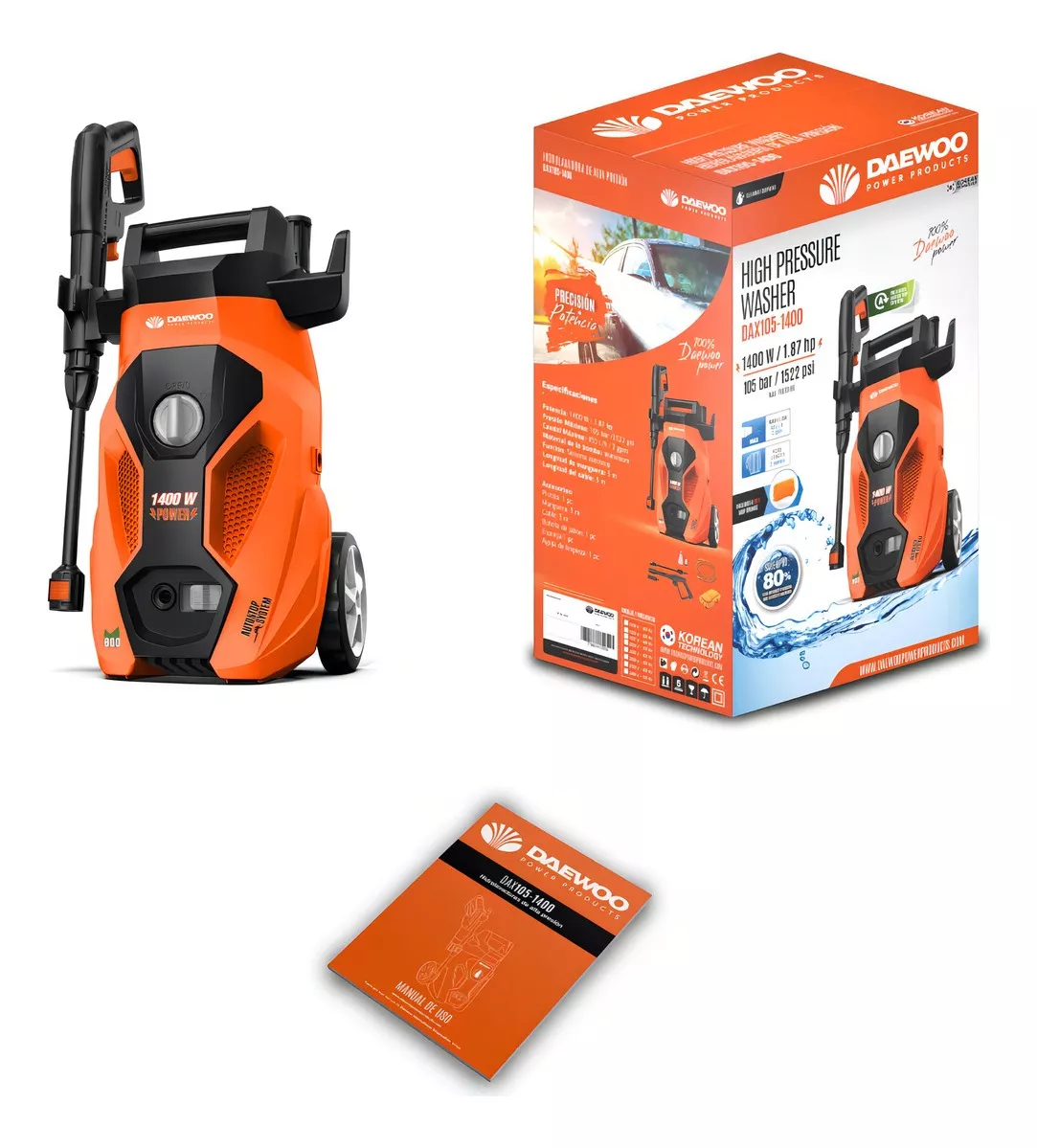 Hidrolavadora Alta Presión Daewoo Accesorios 1400w 1520 Psi
