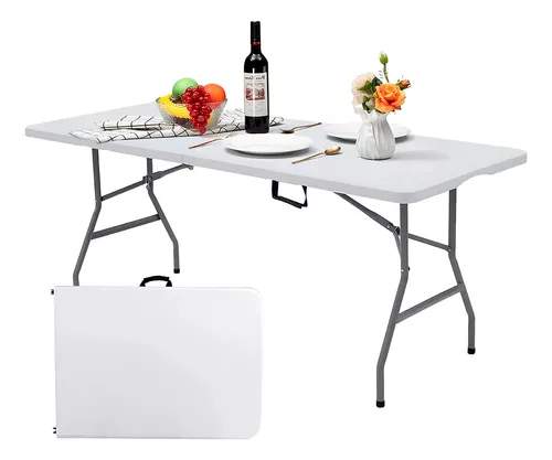 Cuory Mesa Plegable 1.80 Cm Exterior Jardin Tipo Portafolio Plástico Color Blanco Cuo-4726