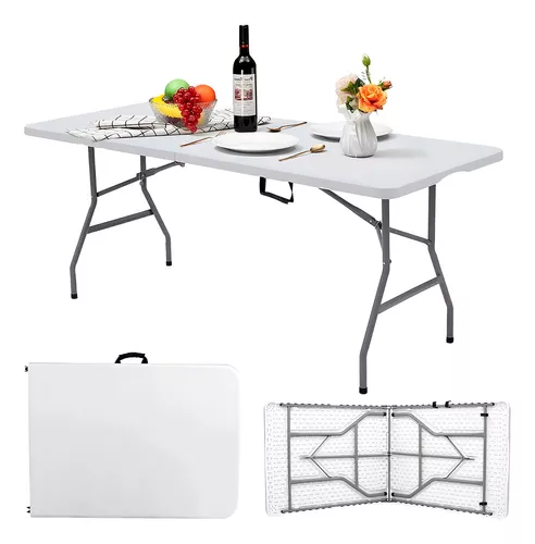 Cuory Mesa Plegable 1.80 Cm Exterior Jardin Tipo Portafolio Plástico Color Blanco Cuo-4726