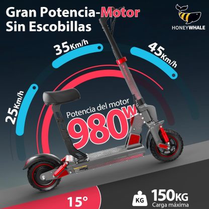HONEYWHALE C1 Scooter Eléctrico Adulto con Asiento, Patín Eléctrico Plegable con Motor 980W, Velocidad Máxima 45 km/h, Batería 13AH-Autonomía 40km