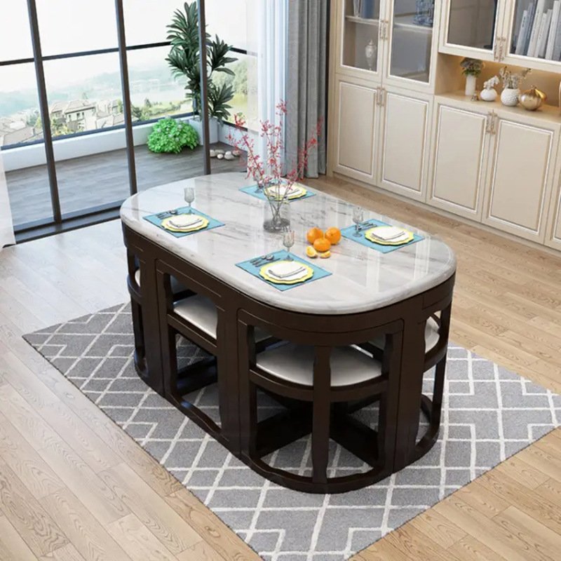 Combinación de mesa de comedor y silla de mármol, mesa de comedor de madera maciza creativa minimalista moderna para el hogar para 6 personas