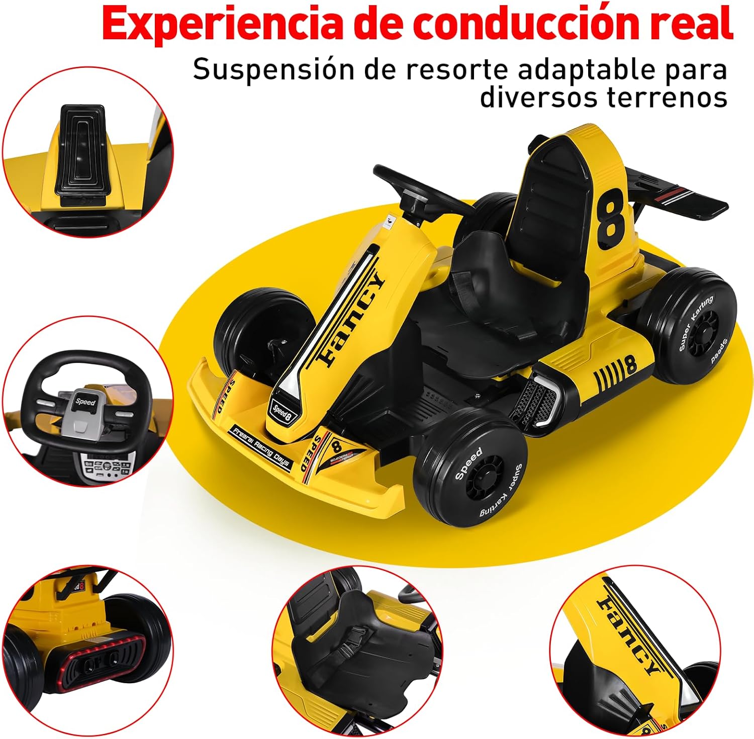 HONEYWHALE Go Kart Eléctrico para Niños con Asiento Ajustable, Modo Control Remoto, Velocidad Máxima 4km/h, Carro Electrico Niño Montable con Luz Led y Musica, Moto Electrica Infantil Niño