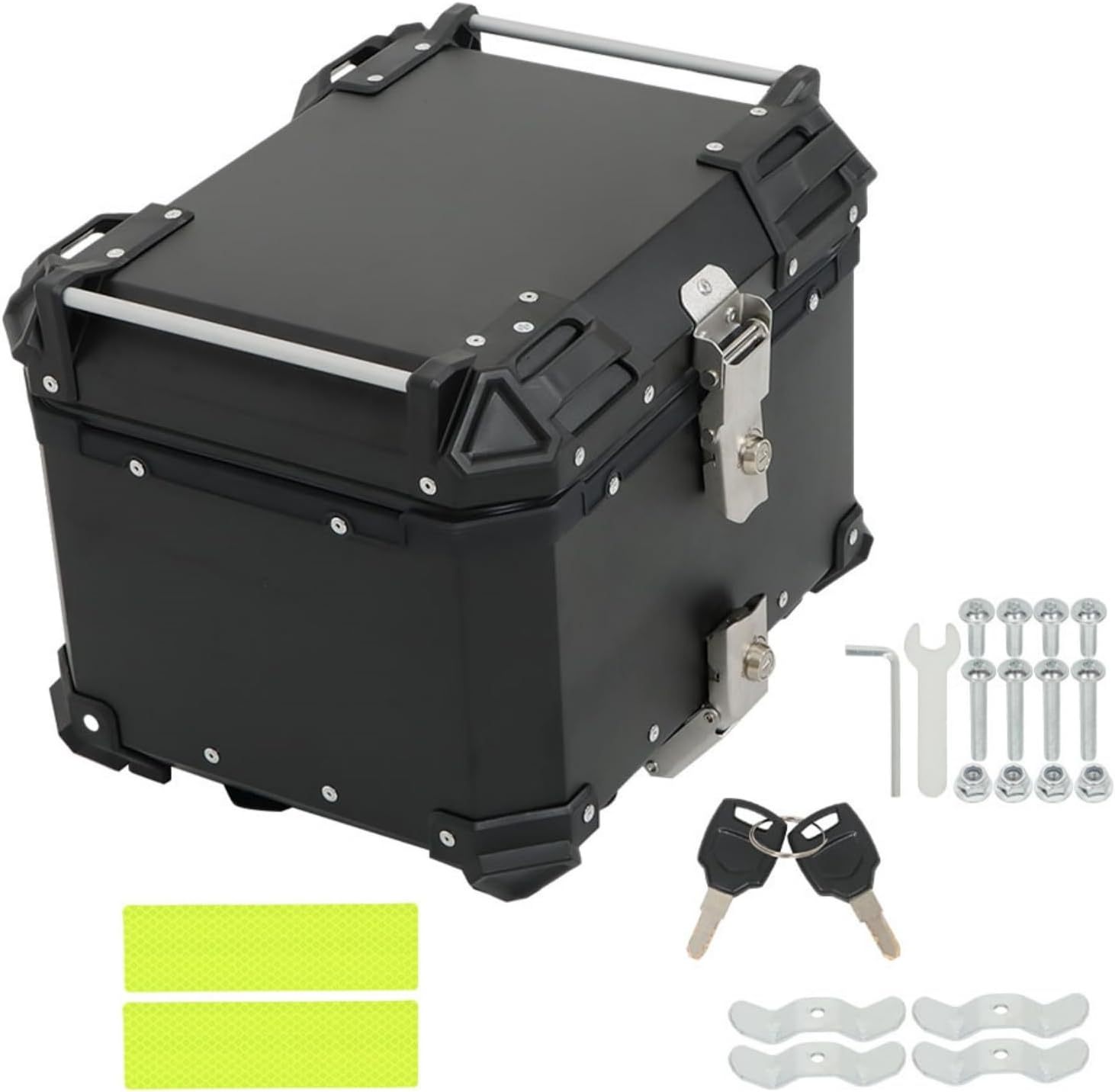 Labwork - Caja trasera para motocicleta de 45 l, con placa de montaje, aleación de aluminio dura, cierre de seguridad contra robo, metal plateado, caja trasera para maletero