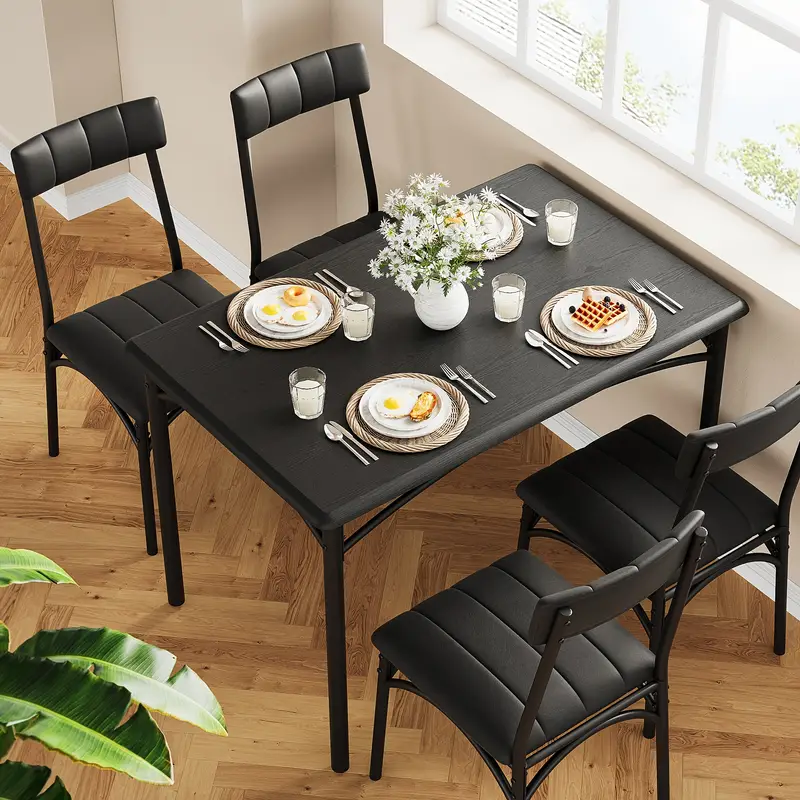 Conjunto de mesa de comedor rectangular de 5 piezas con sillas tapizadas para 4, mesa de comedor moderna de altura de mostrador y sillas para cocina, desayunador, sala de estar, espacio pequeño detalles 3