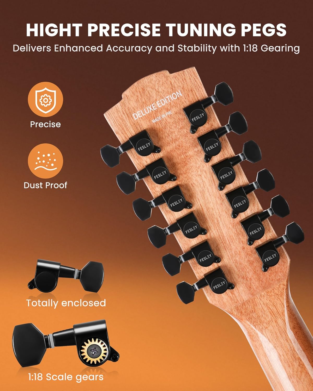 Fesley Guitarra de 12 cuerdas, guitarras eléctricas acústicas de tamaño completo para adultos, guitarra de abeto superior acústica, paquete de guitarra recortada con bolsa de concierto, púas, cuerdas, correa, natural