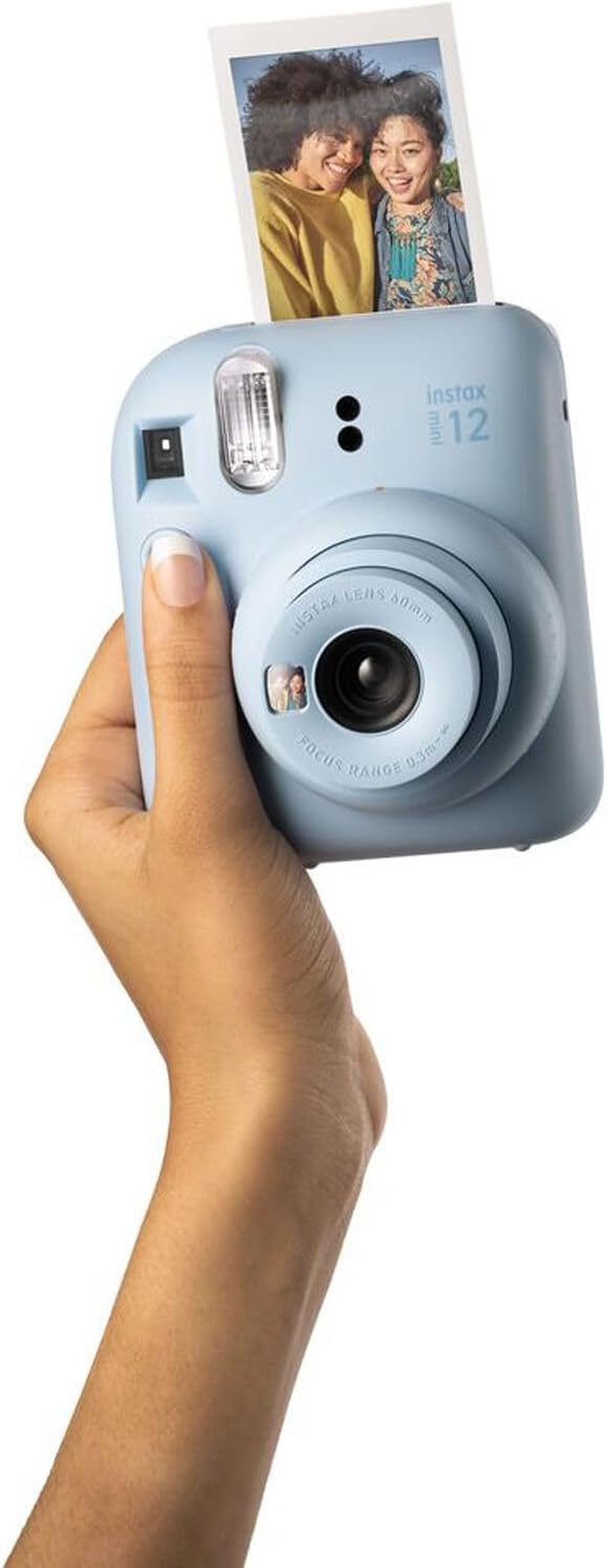 Fujifilm Instax Mini 12 Cámara instantánea + paquete de accesorios MiniMate y funda personalizada compatible + Fuji Instax Film Value Pack (50 hojas) Álbum de fotos de diseño Flamingo (azul pastel)
