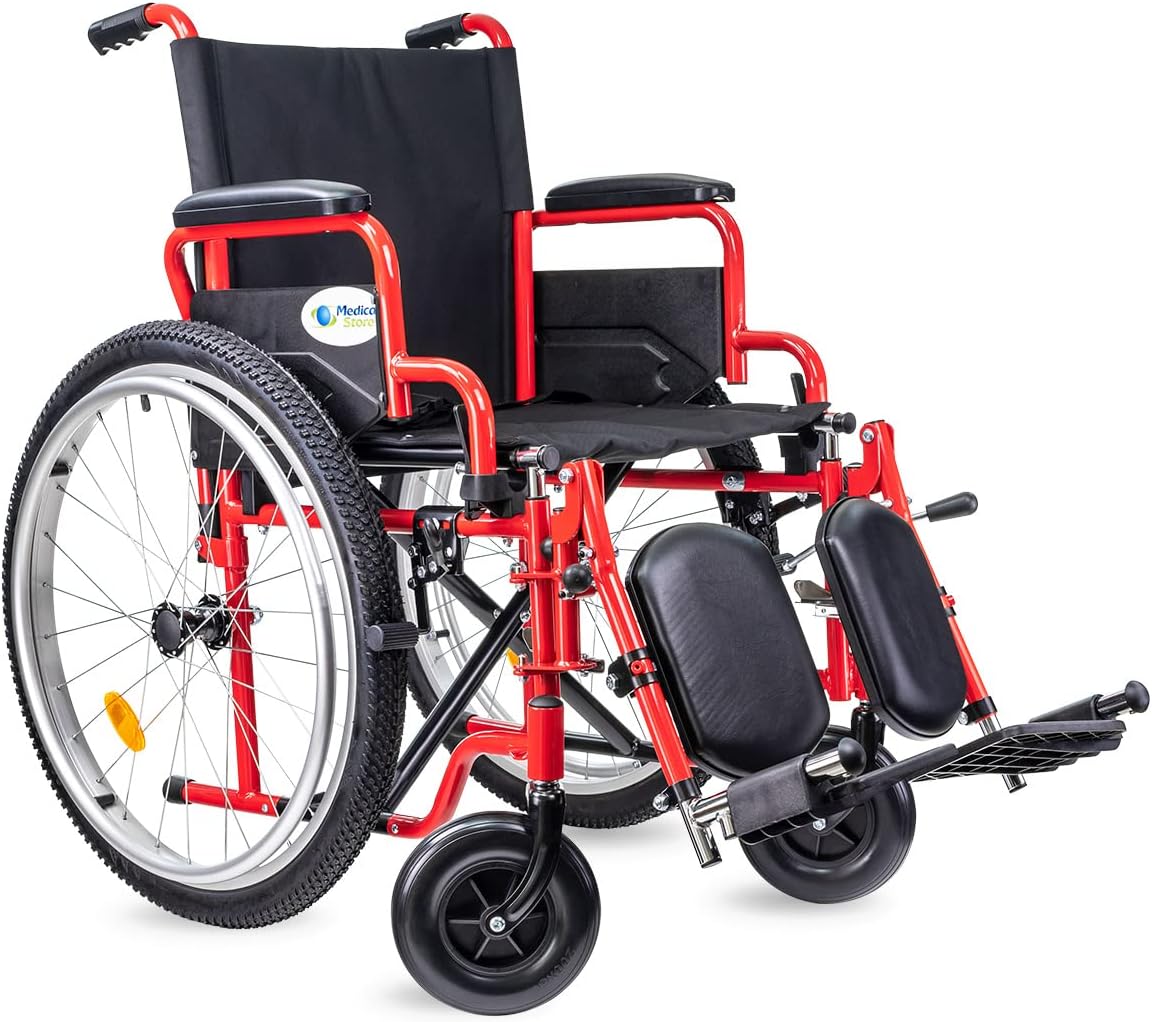 Medical Store Silla de Ruedas TODO TERRENO de Lujo, Modelo 101, Acero Resistente, Con Eleva piernas Desmontables y Descansabrazos Abatibles Color Rojo.…