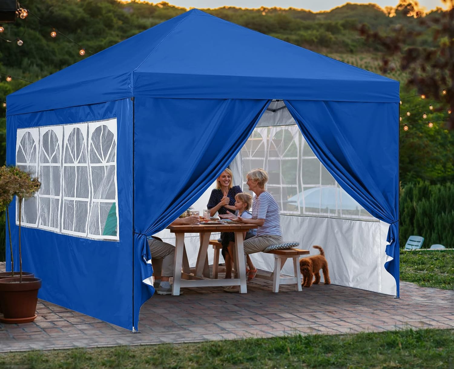 COOSHADE Toldo emergente de 10' x 10' con elegante ventana de iglesia pabellón al aire libre para fiesta, boda, barbacoa, tienda de eventos (azul real)