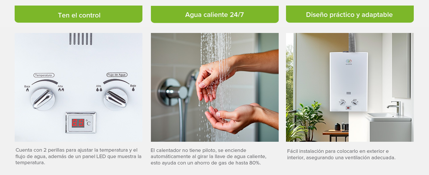 calentadores de agua, calentador instantáneo, calentador de paso gas lp