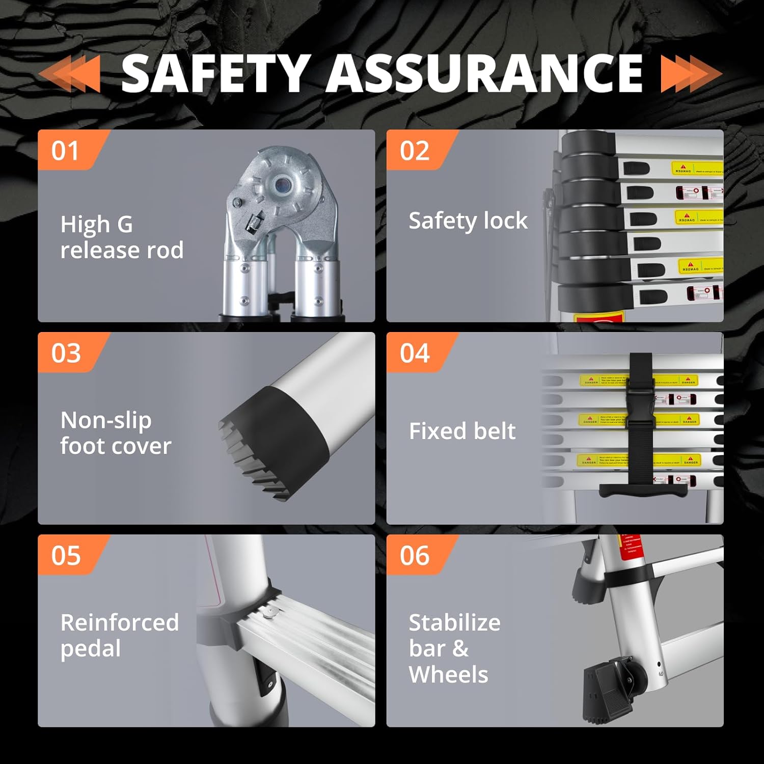EvaStar - Escalera telescópica con marco A, escaleras telescópicas de aluminio ligeras con estabilizadores triangulares, barra estabilizadora y ruedas, escalera de extensión de capacidad de 350 libras