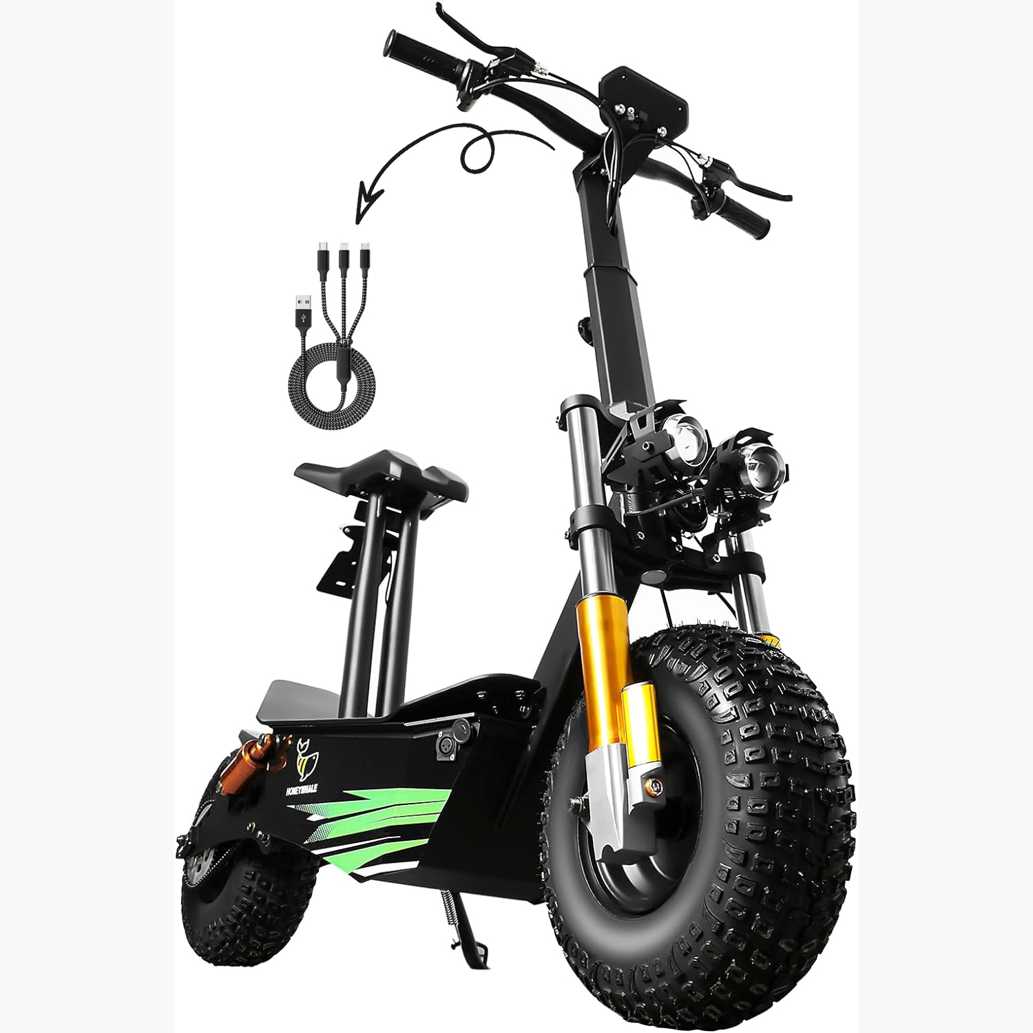 Discovery Moto Scooter Eléctrica para Adultos con Asiento, Patin Electrico Todoterreno con Motor de 3500W, Velocidad máxima 65KM/H, Batería de 20AH - 50KM de Autonomía