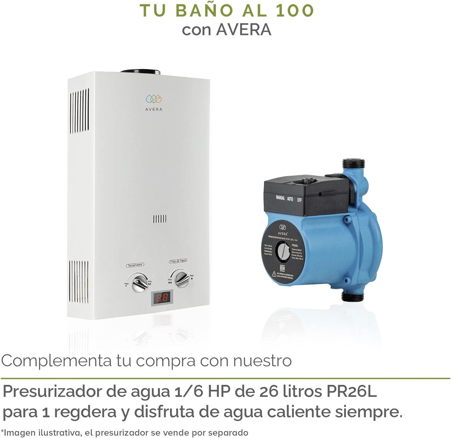 AVERA Calentador de Agua Instantaneo para 1 Regadera GAS LP, Perillas Reguladoras, (Ahorra Hasta 80% de Gas y Disfruta de Agua Caliente al Instante), Boiler de Paso, Capacidad 6 Litros/Minuto, C6L
