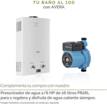 AVERA Calentador de Agua Instantaneo para 1 Regadera GAS LP, Perillas Reguladoras, (Ahorra Hasta 80% de Gas y Disfruta de Agua Caliente al Instante), Boiler de Paso, Capacidad 6 Litros/Minuto, C6L