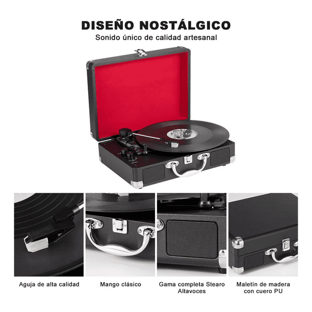 Tocadiscos Con Bluetooth Usb Reproductor De Discos De Vinilo Negro/rojo