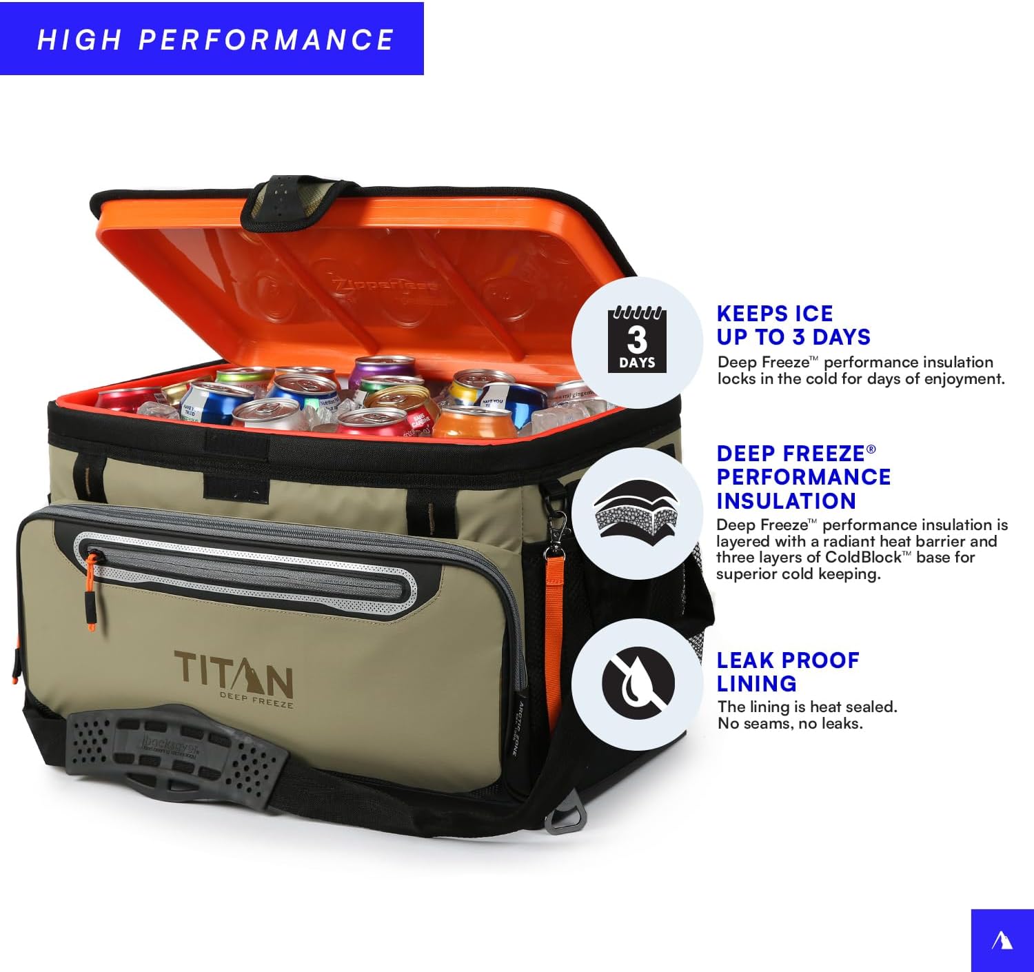 Congelador Arctic Zone Titan, 48 latas, congelador rígido sin cremallera, congelador verde musgo con aislamiento de congelación profunda, revestimiento rígido y SmartShelf-----Abridor de botellas