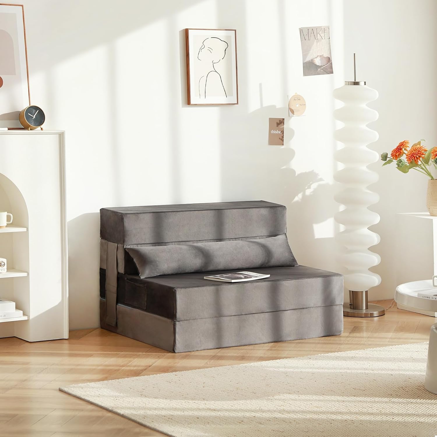 Tiita - Sillón de futón, tamaño individual, sofá cama plegable con almohada, colchón de piso y futón para sala de estar, recámara, uso de invitados, departamento