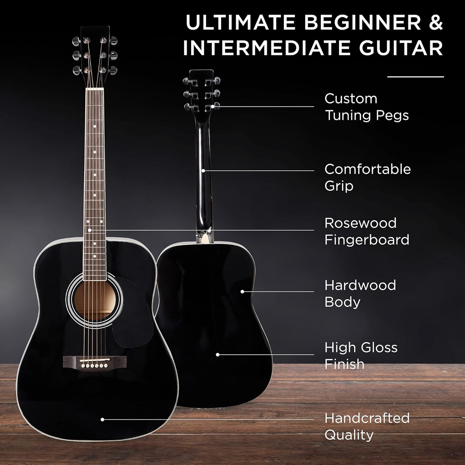 Best Choice Products - Guitarra acústica de madera de 41 pulgadas, negra, kit de guitarra, para principiantes y avanzados, incluye accesorios y bolsa de concierto