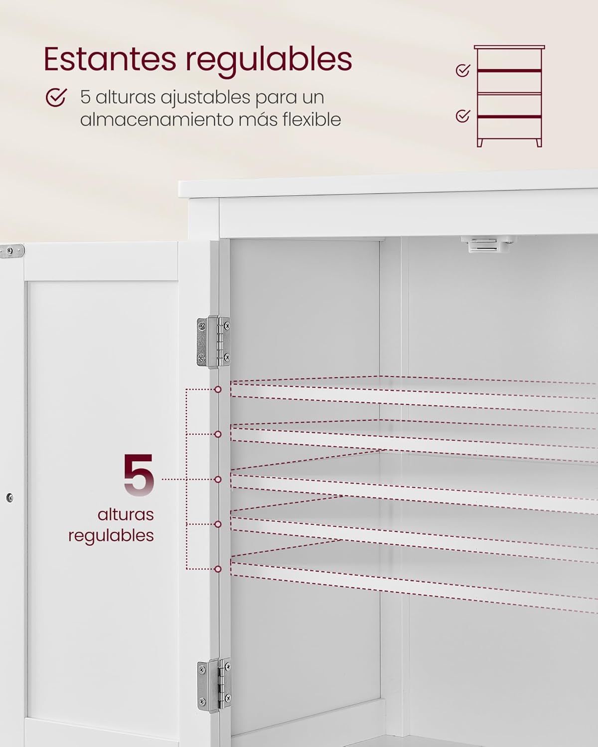 VASAGLE Mueble de Baño, Armario de Baño, Armario de Cocina, con 2 Puertas y 2 Cajones, Estantes Ajustables, 30 x 60 x 110 cm, Gris Paloma MBBC551G02