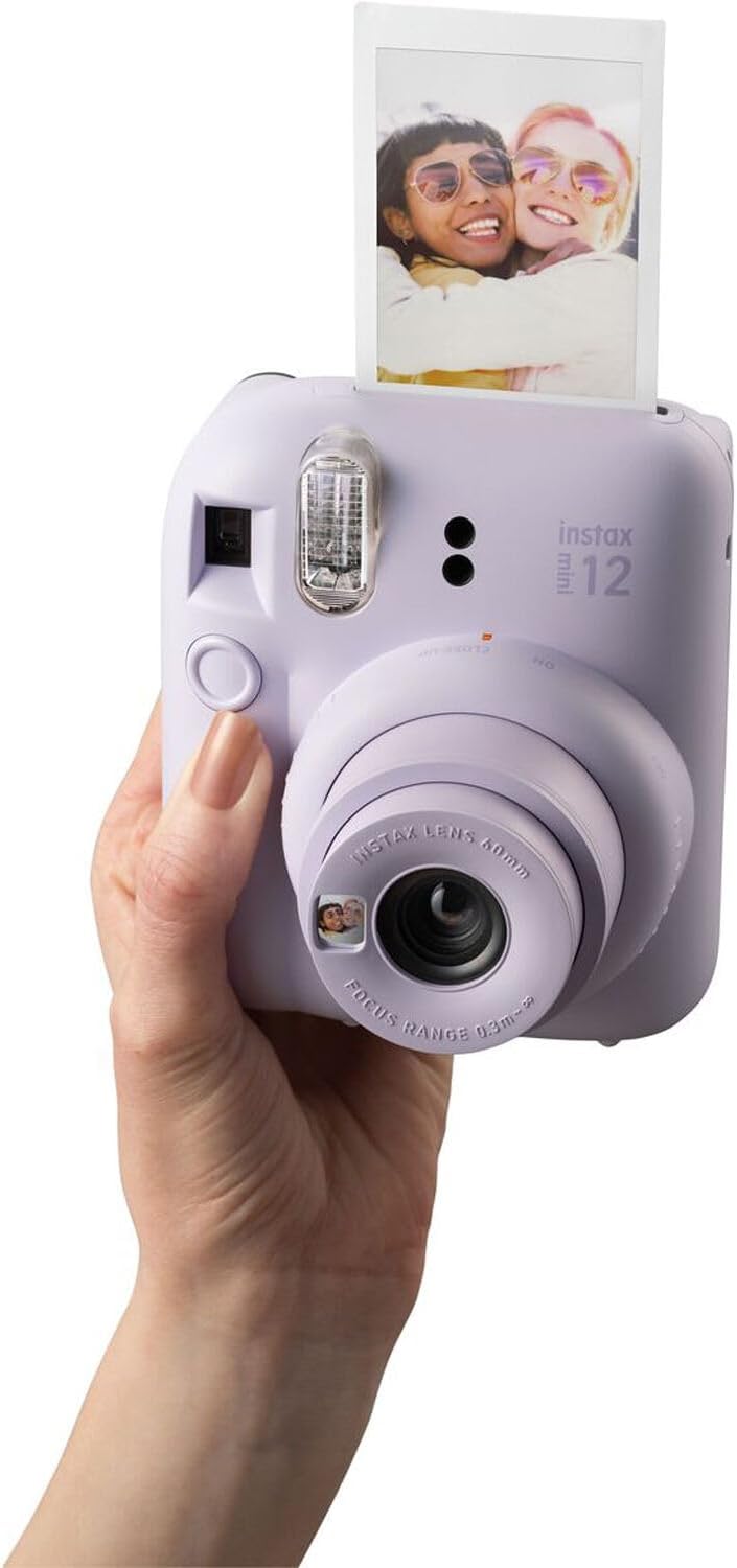Fujifilm Instax Mini 12 Cámara instantánea + paquete de accesorios MiniMate y funda personalizada compatible + Fuji Instax Film Value Pack (50 hojas) Álbum de fotos de diseño Flamingo (azul pastel)