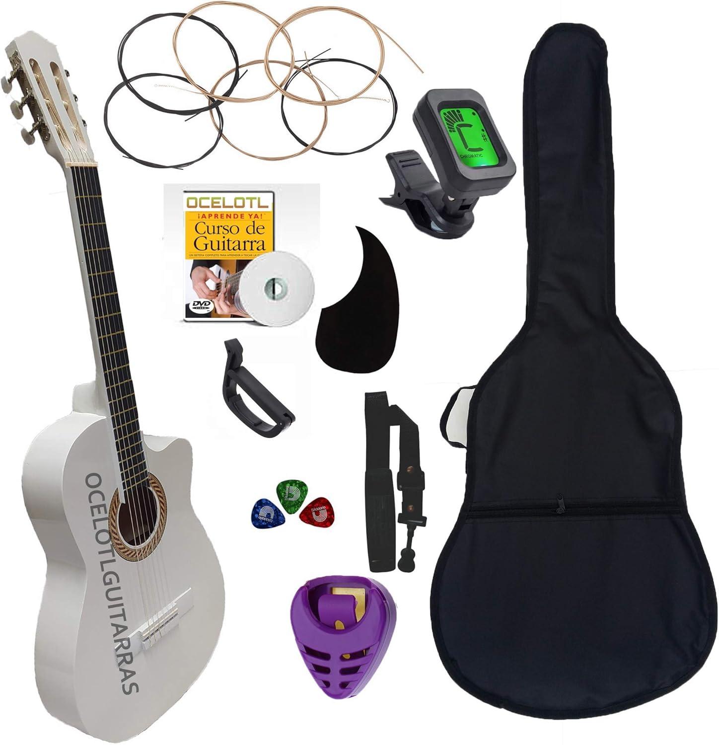 Guitarra Acústica Curva Ocelotl® Paquete Vital De Accesorios (Negro)