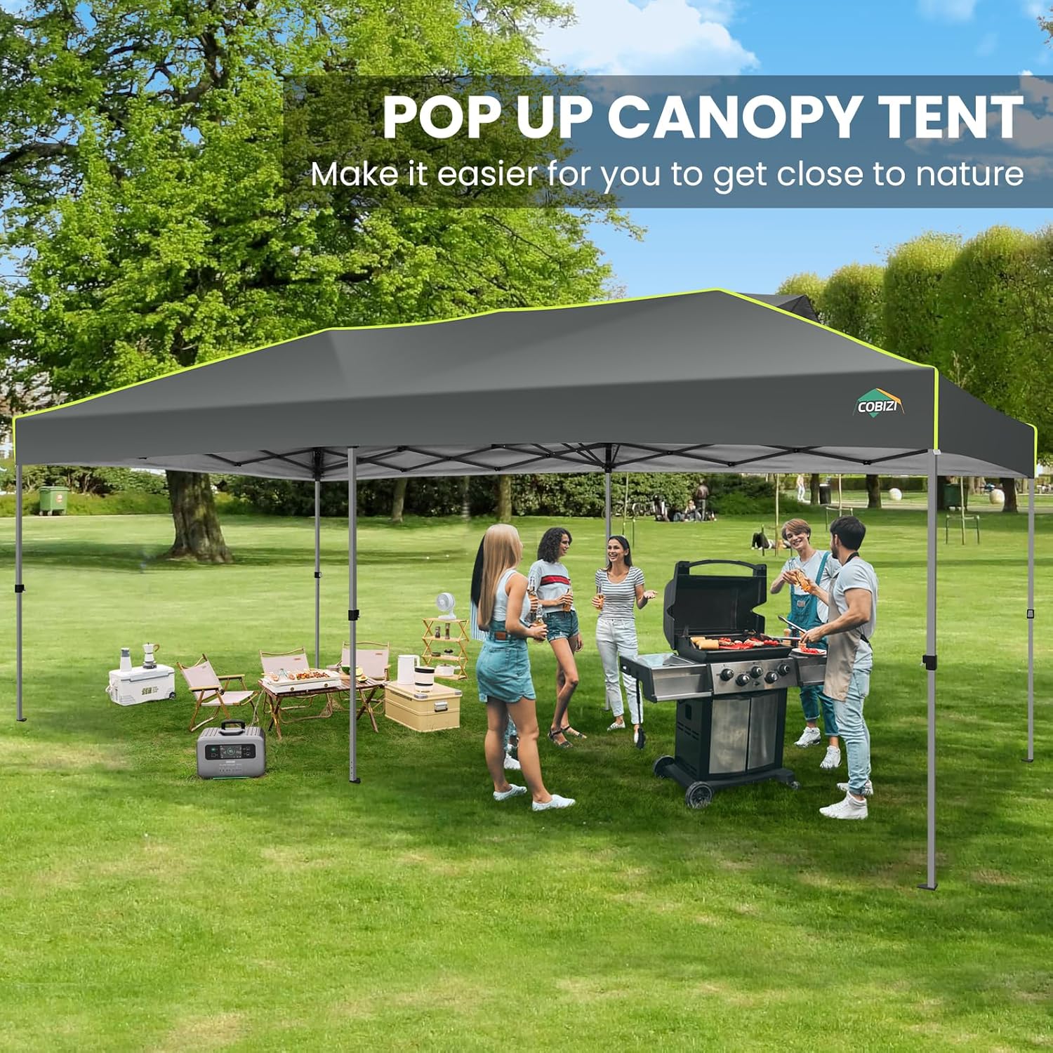 COBIZI - Tienda de campaña desplegable de 10 x 20 Pulgadas, Tienda de campaña instantánea Comercial para Bodas, Fiestas con 3 Altura Ajustable, toldo Ez Up para Exteriores, Impermeable, UPF50+ con