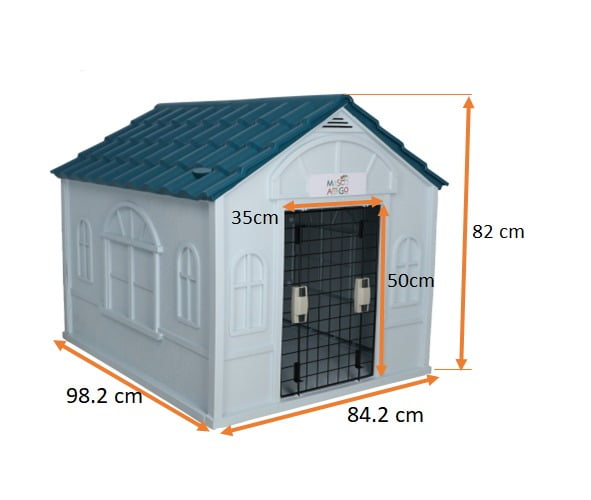 Casa para Perro Grande MascoAmigo con Puerta Metálica-Térmica- de plástico 98x82x84 cm Azul