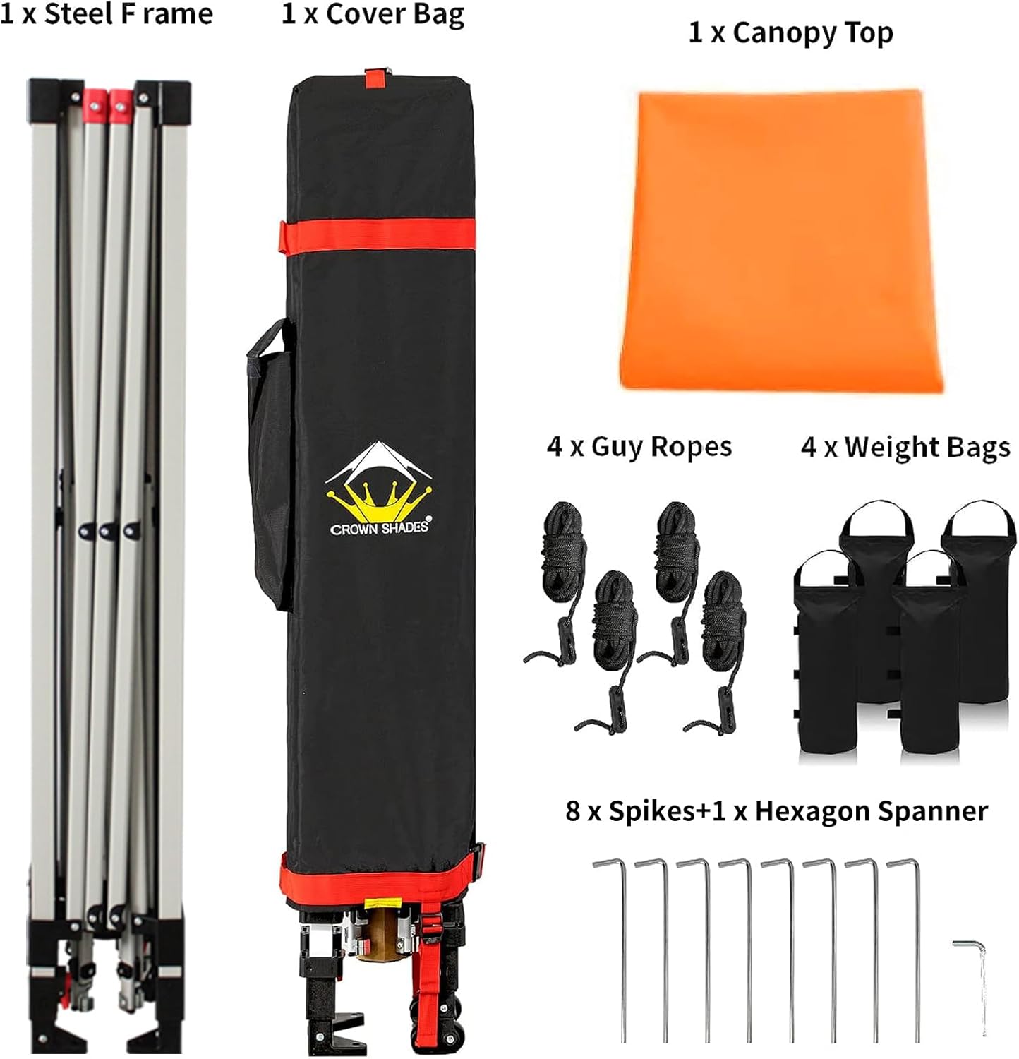 CROWN SHADES - Toldo desplegable de 3.60 x 3.60 metros, toldo patentado de un empuje con bolsa de transporte con ruedas, 8 estacas y 4 cuerdas, negro