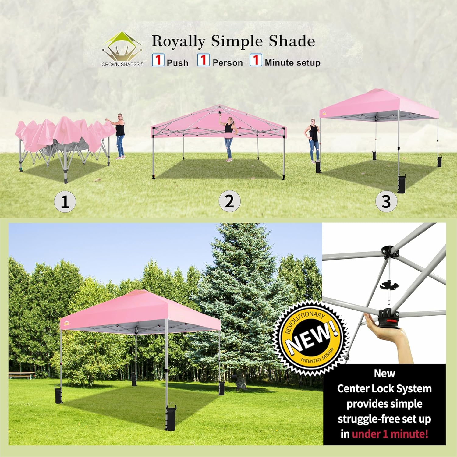 CROWN SHADES - Toldo desplegable de 3.60 x 3.60 metros, toldo patentado de un empuje con bolsa de transporte con ruedas, 8 estacas y 4 cuerdas, negro