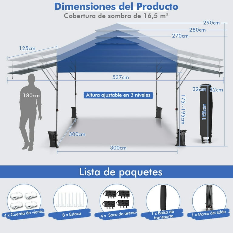 Costway 3x3m Pabellón Emergente Instantáneo Plegable para Exterior con Dos Mitades de Toldo Carpa Portátil Ajustable en Altura para Camping