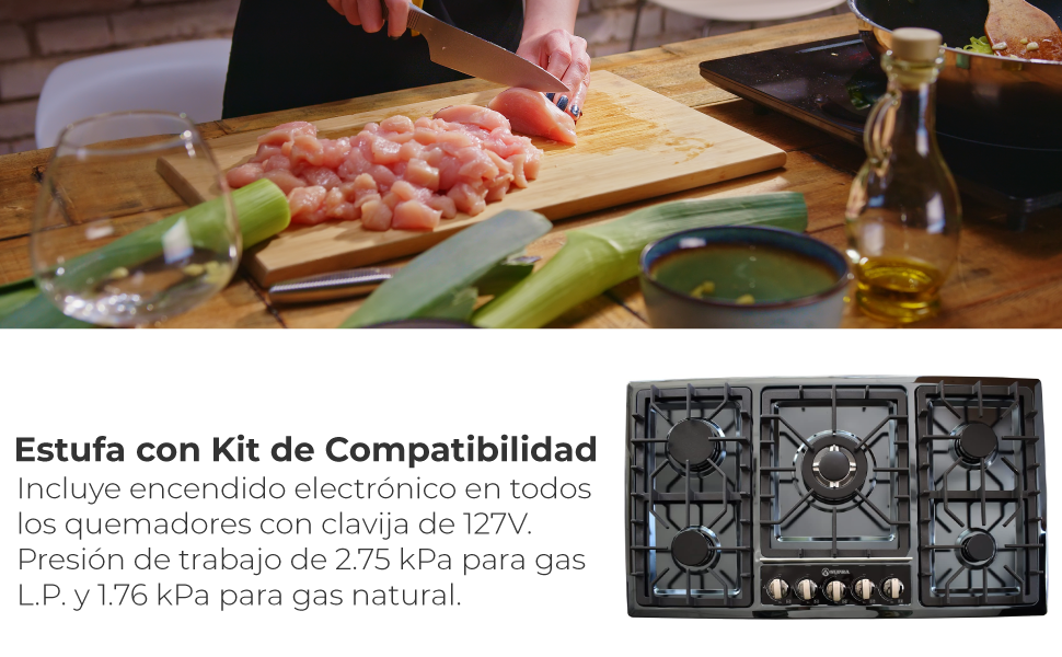 SUPRA Parrilla a Gas de 5 Quemadores Empotrable - 87 cm